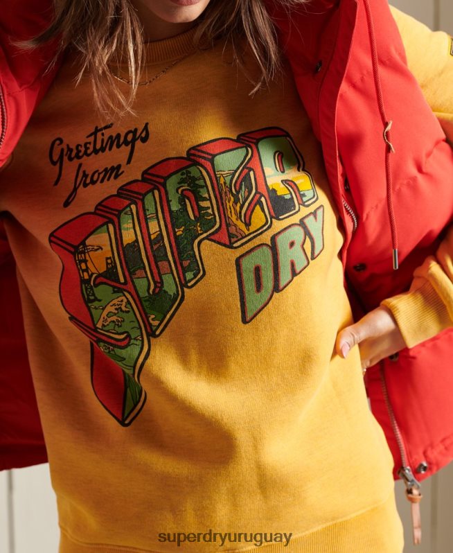 uy Superdry mujer sudadera heritage mountain crew oro DT2N8Z3463 ropa