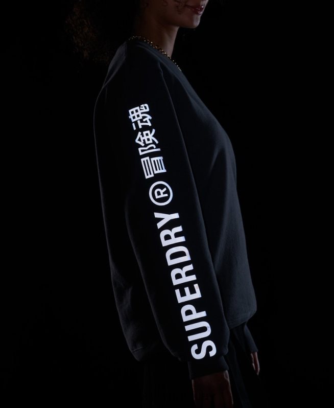 uy Superdry mujer sudadera holgada con cuello redondo code linear gris oscuro DT2N8Z5899 ropa
