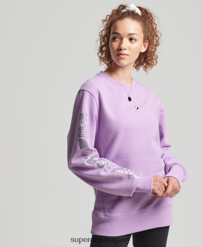 uy Superdry mujer sudadera holgada con cuello redondo code linear púrpura DT2N8Z6016 ropa