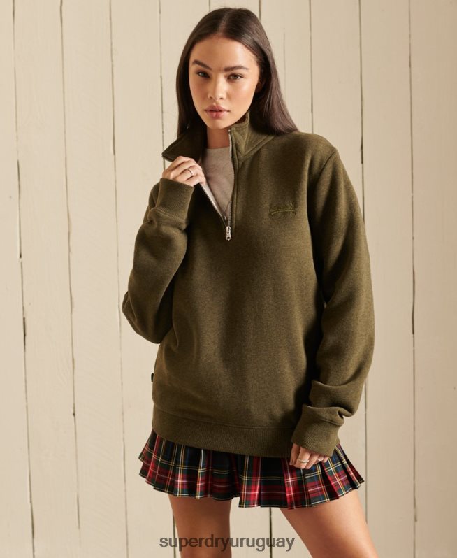 uy Superdry mujer sudadera holgada con logo bordado y cremallera henley caqui DT2N8Z6038 ropa