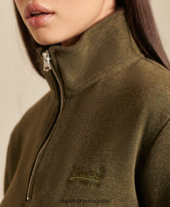 uy Superdry mujer sudadera holgada con logo bordado y cremallera henley caqui DT2N8Z6038 ropa