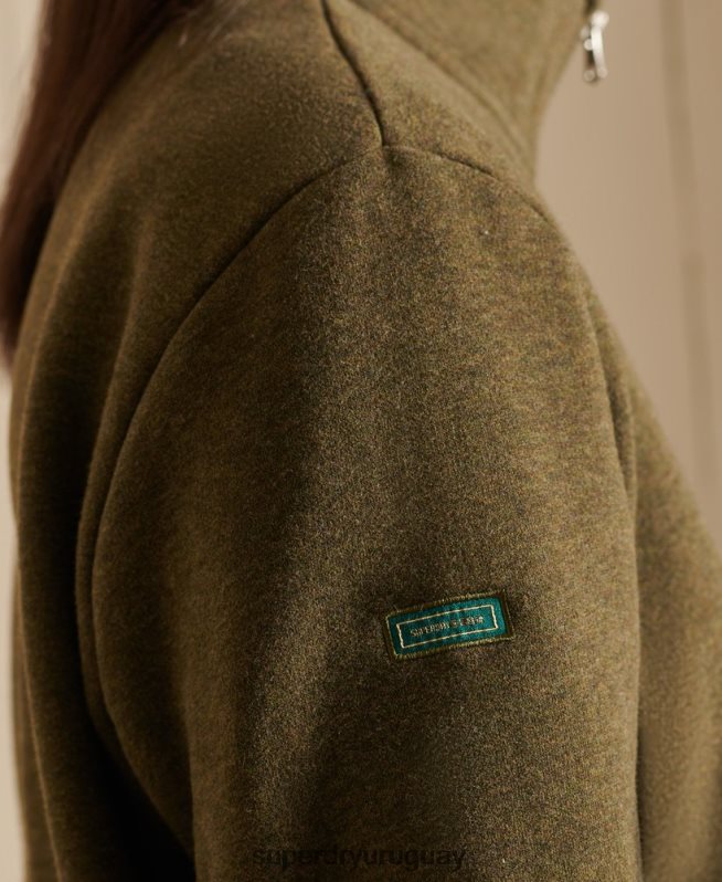 uy Superdry mujer sudadera holgada con logo bordado y cremallera henley caqui DT2N8Z6038 ropa