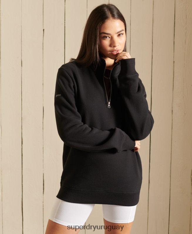 uy Superdry mujer sudadera holgada con logo bordado y cremallera henley negro DT2N8Z6055 ropa