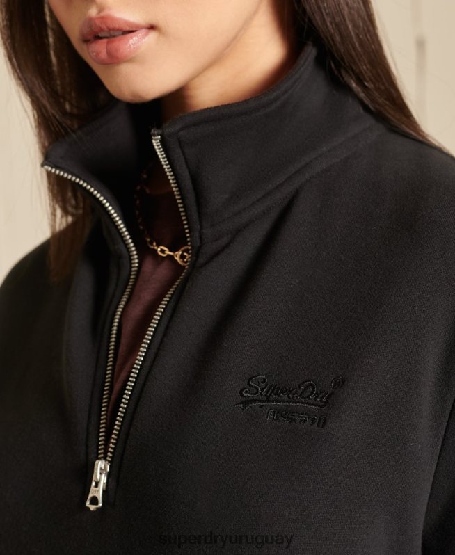 uy Superdry mujer sudadera holgada con logo bordado y cremallera henley negro DT2N8Z6055 ropa