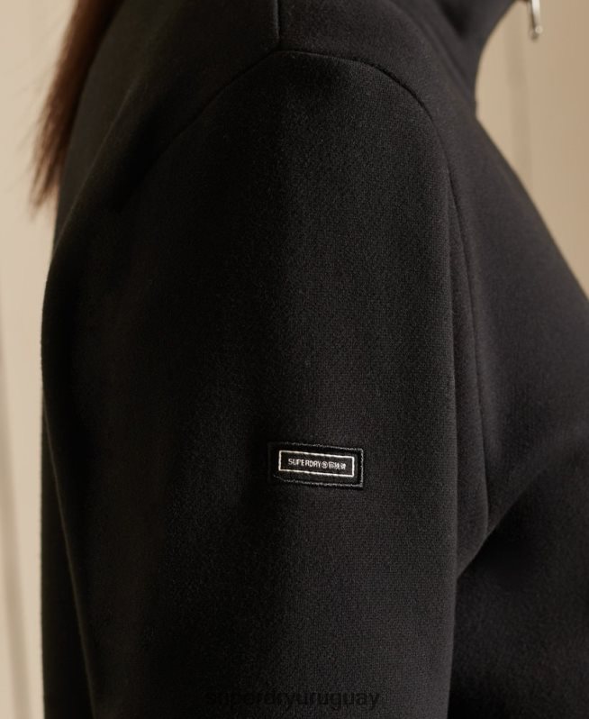 uy Superdry mujer sudadera holgada con logo bordado y cremallera henley negro DT2N8Z6055 ropa