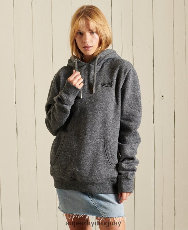 uy Superdry mujer sudadera holgada con logo vintage bordado gris oscuro DT2N8Z5929 ropa
