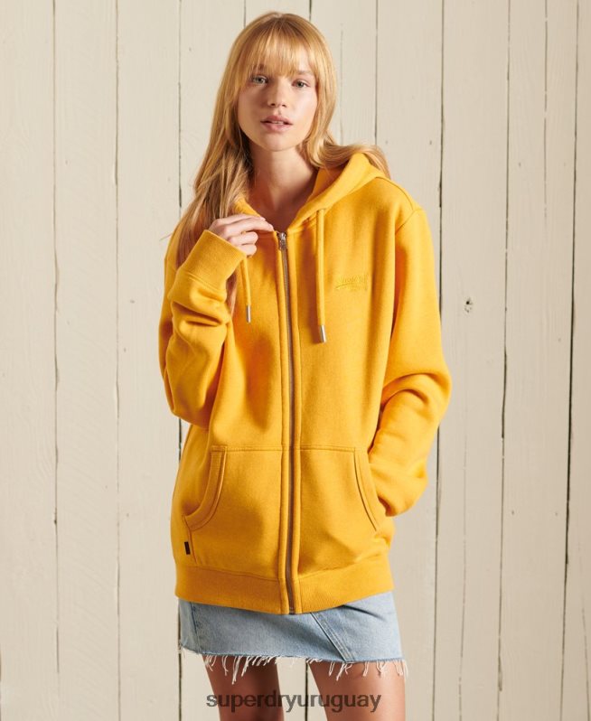 uy Superdry mujer sudadera holgada con logo vintage bordado y cremallera amarillo DT2N8Z6172 ropa