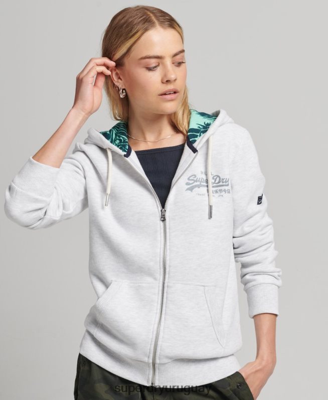 uy Superdry mujer sudadera interior con cremallera y estampado completo gris claro DT2N8Z6668 ropa