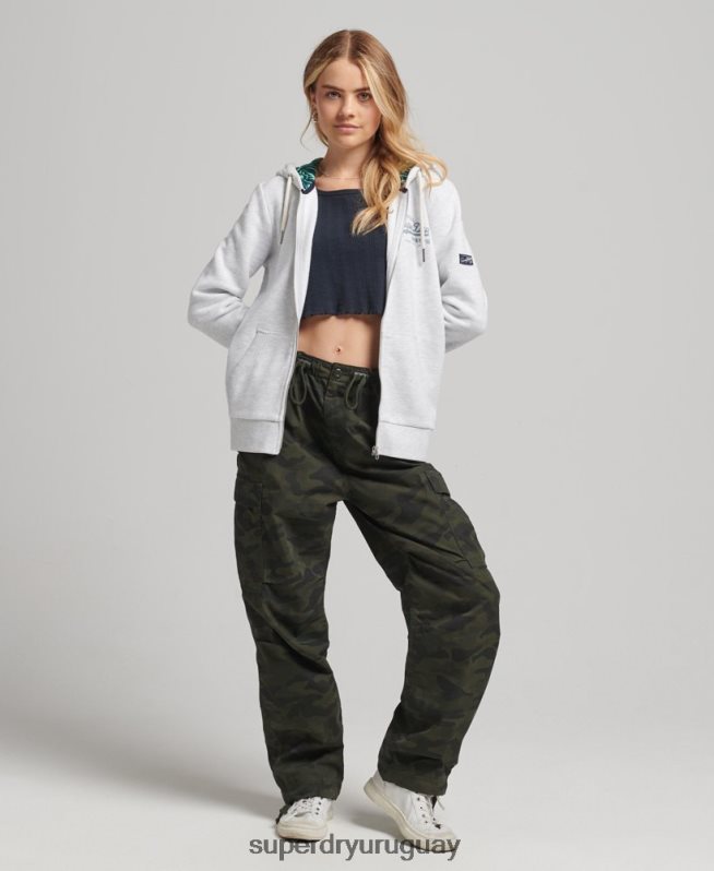 uy Superdry mujer sudadera interior con cremallera y estampado completo gris claro DT2N8Z6668 ropa