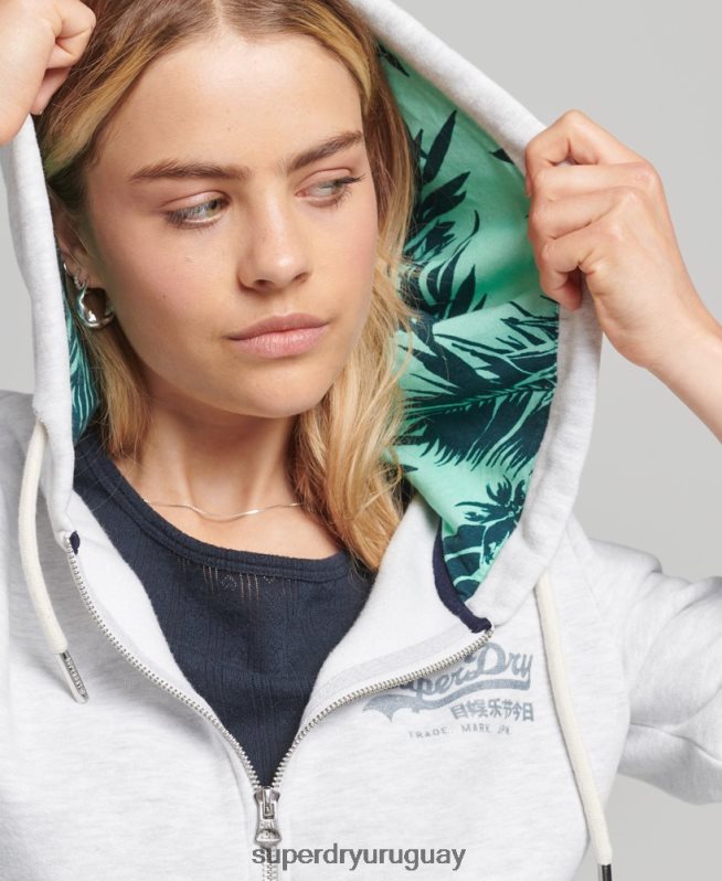 uy Superdry mujer sudadera interior con cremallera y estampado completo gris claro DT2N8Z6668 ropa
