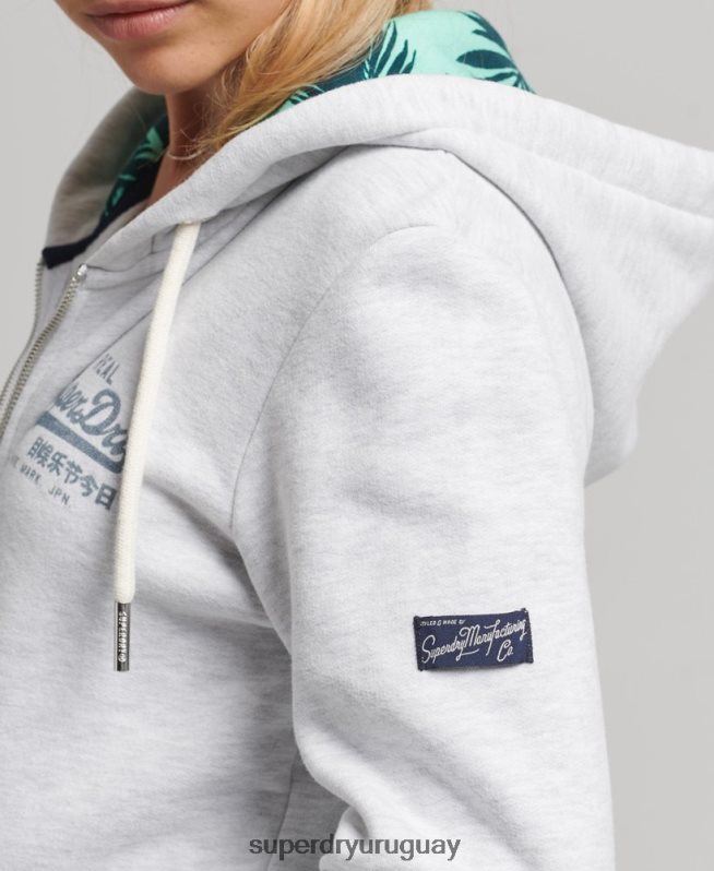 uy Superdry mujer sudadera interior con cremallera y estampado completo gris claro DT2N8Z6668 ropa