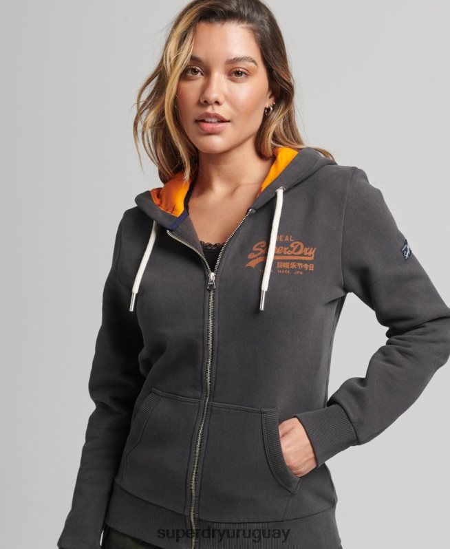 uy Superdry mujer sudadera interior con cremallera y estampado completo gris oscuro DT2N8Z6027 ropa