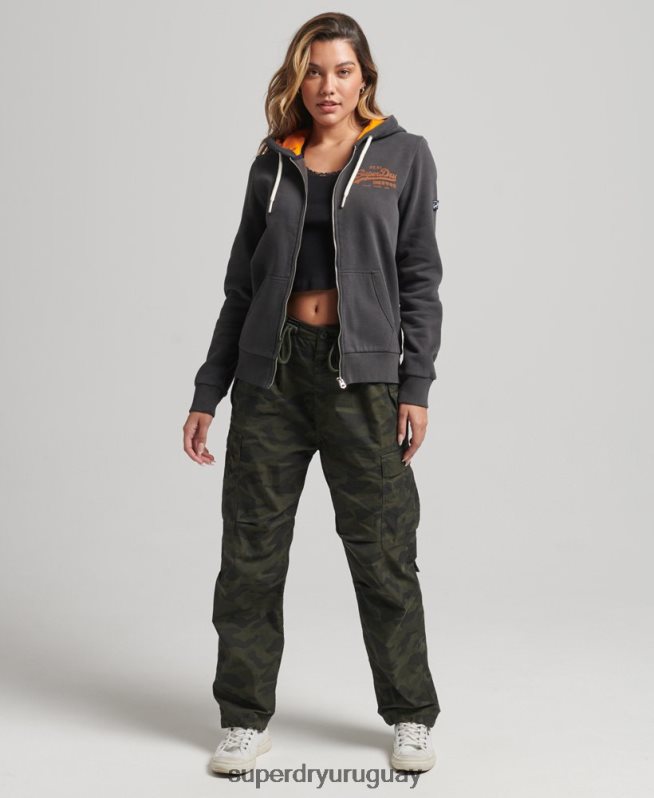 uy Superdry mujer sudadera interior con cremallera y estampado completo gris oscuro DT2N8Z6027 ropa