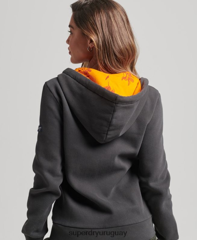 uy Superdry mujer sudadera interior con cremallera y estampado completo gris oscuro DT2N8Z6027 ropa