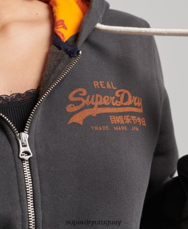 uy Superdry mujer sudadera interior con cremallera y estampado completo gris oscuro DT2N8Z6027 ropa