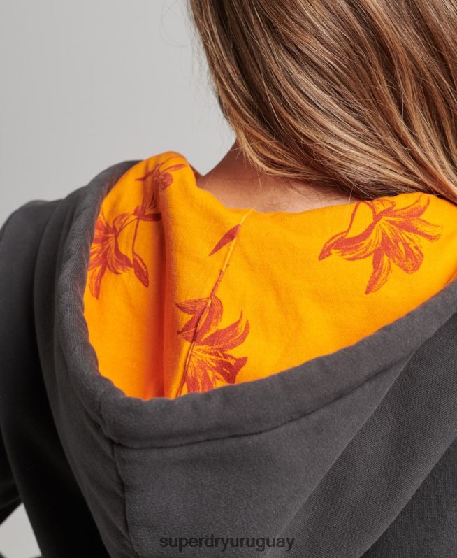 uy Superdry mujer sudadera interior con cremallera y estampado completo gris oscuro DT2N8Z6027 ropa