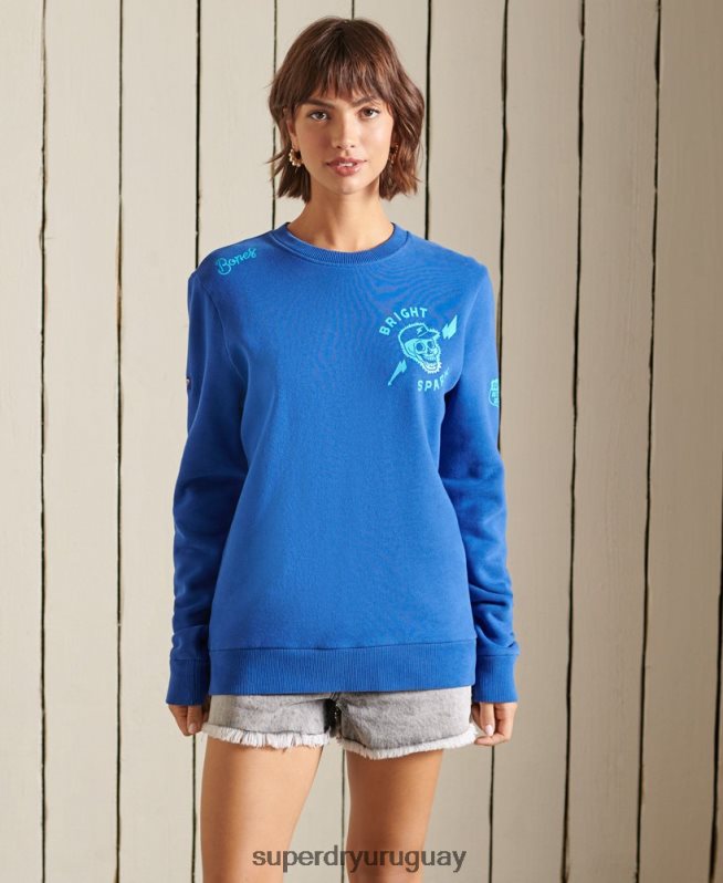 uy Superdry mujer sudadera oversize boho y rock crew azul claro DT2N8Z6167 ropa