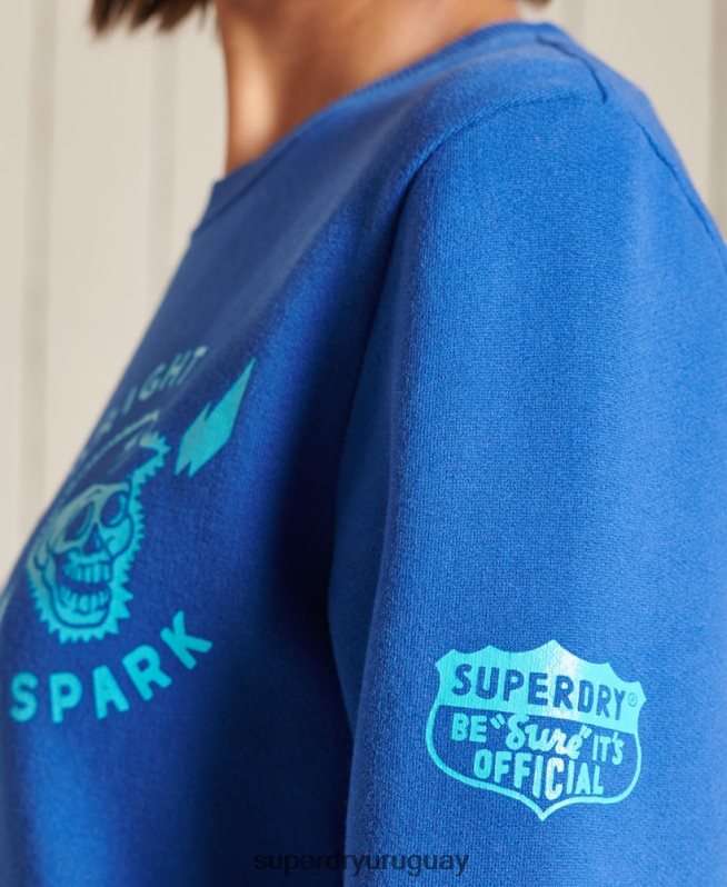 uy Superdry mujer sudadera oversize boho y rock crew azul claro DT2N8Z6167 ropa