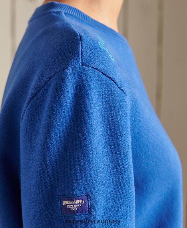 uy Superdry mujer sudadera oversize boho y rock crew azul claro DT2N8Z6167 ropa