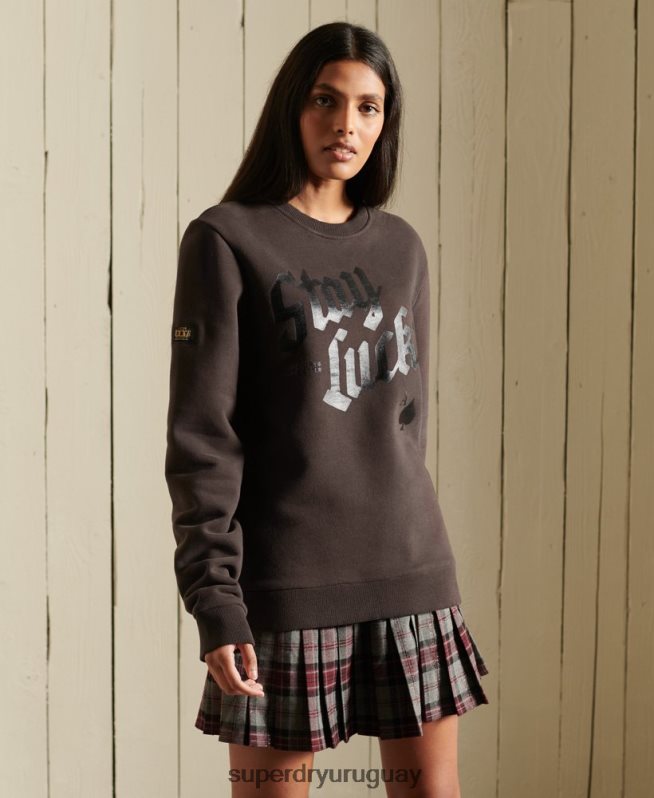 uy Superdry mujer sudadera oversize boho y rock crew marrón DT2N8Z6050 ropa