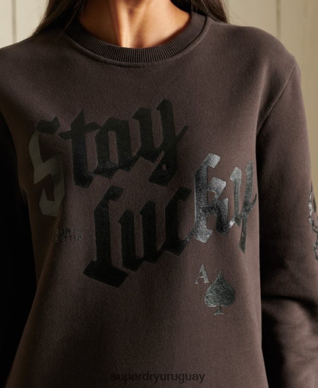 uy Superdry mujer sudadera oversize boho y rock crew marrón DT2N8Z6050 ropa