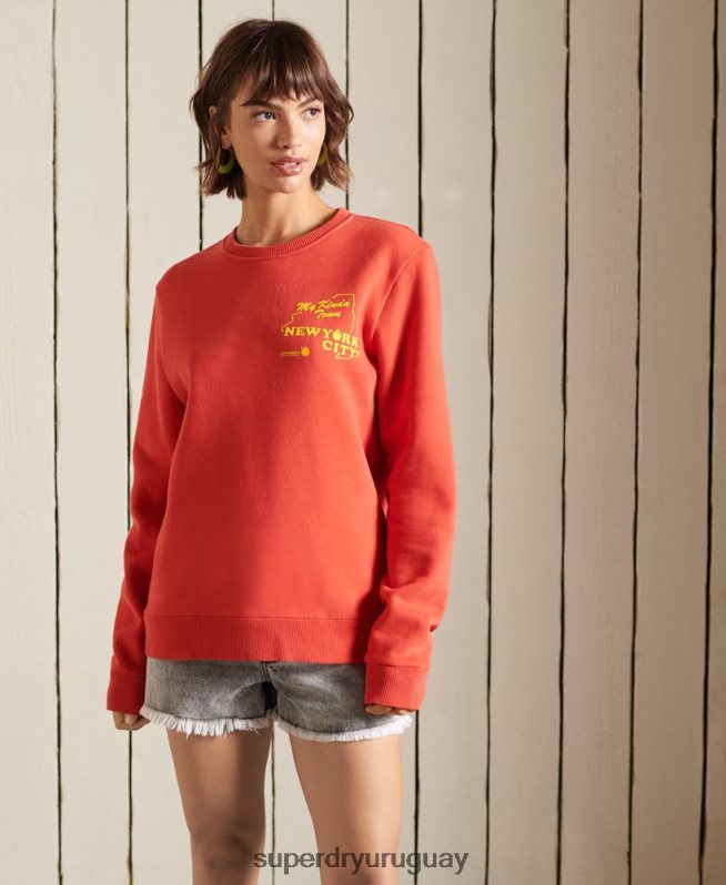 uy Superdry mujer sudadera oversize boho y rock crew rojo DT2N8Z6137 ropa