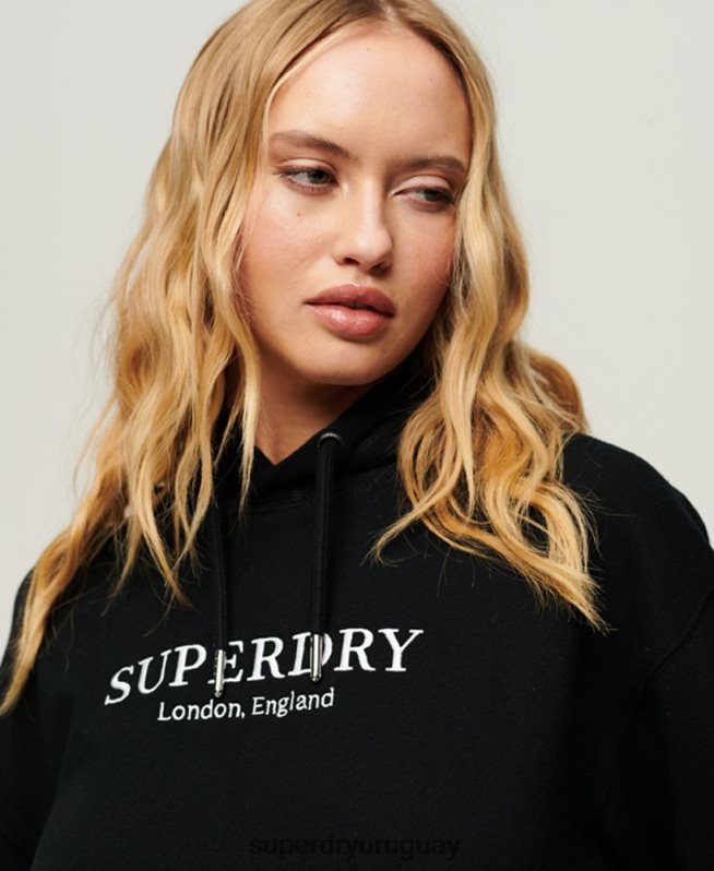 uy Superdry mujer sudadera oversize con código heráldico negro DT2N8Z1982 ropa