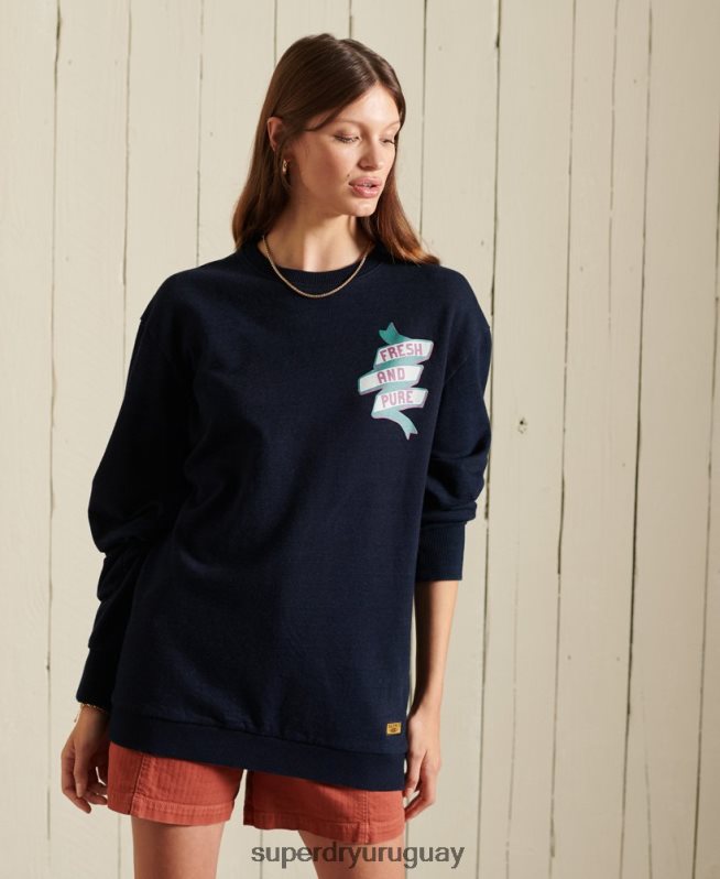 uy Superdry mujer sudadera oversize con cuello redondo Armada DT2N8Z5934 ropa