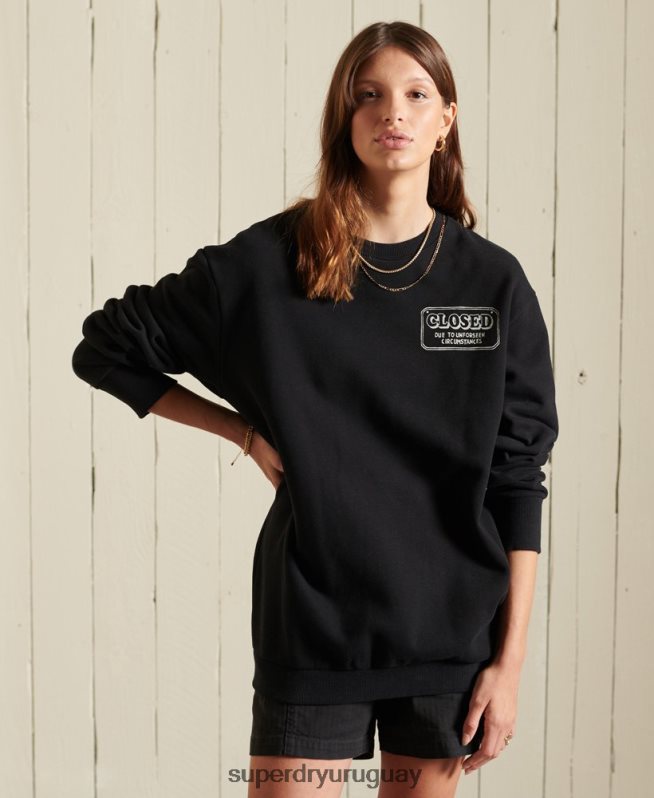 uy Superdry mujer sudadera oversize con cuello redondo negro DT2N8Z6075 ropa