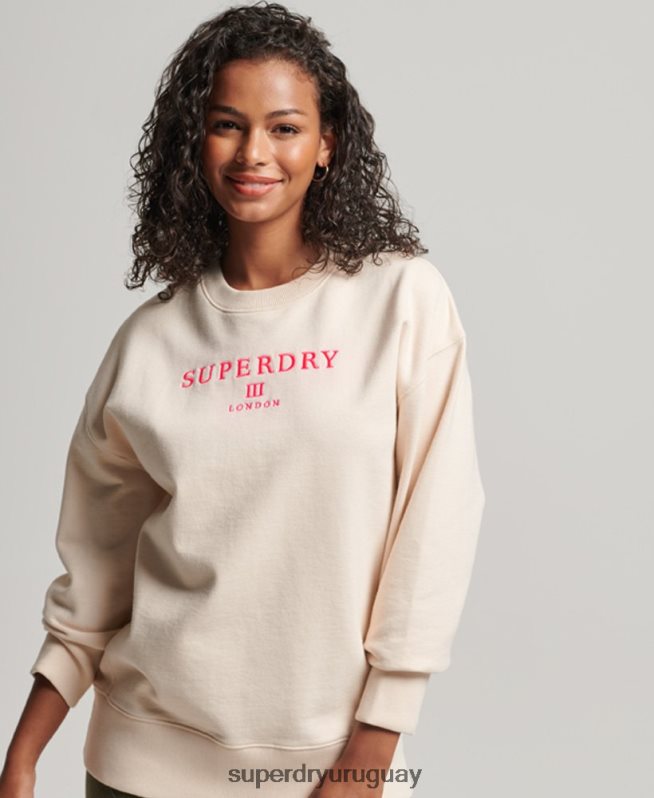 uy Superdry mujer sudadera oversize con cuello redondo y heráldica crema DT2N8Z3369 ropa