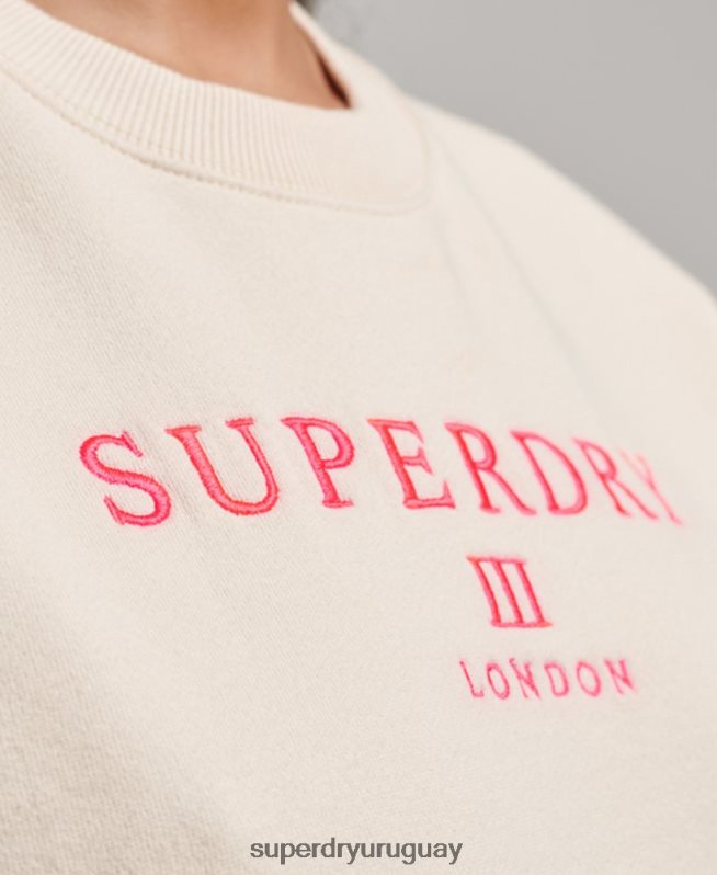 uy Superdry mujer sudadera oversize con cuello redondo y heráldica crema DT2N8Z3369 ropa