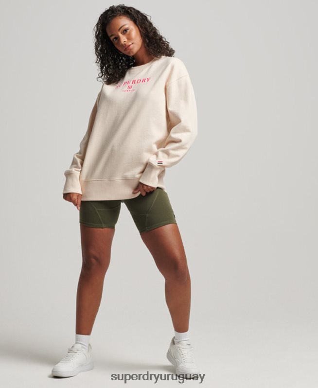 uy Superdry mujer sudadera oversize con cuello redondo y heráldica crema DT2N8Z3369 ropa