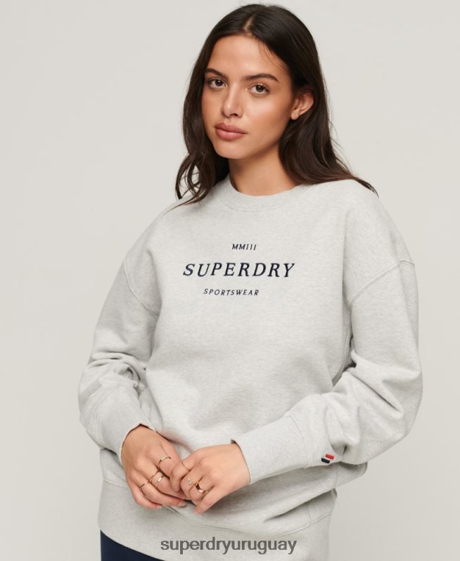 uy Superdry mujer sudadera oversize con cuello redondo y heráldica gris DT2N8Z3288 ropa