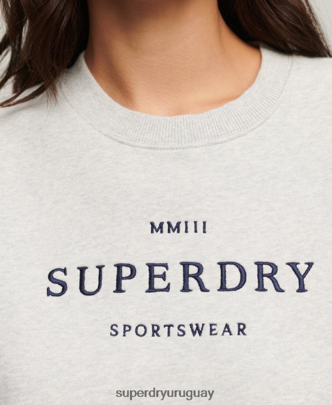 uy Superdry mujer sudadera oversize con cuello redondo y heráldica gris DT2N8Z3288 ropa