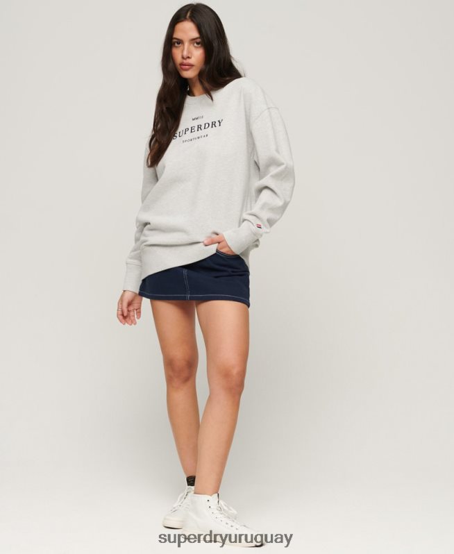 uy Superdry mujer sudadera oversize con cuello redondo y heráldica gris DT2N8Z3288 ropa