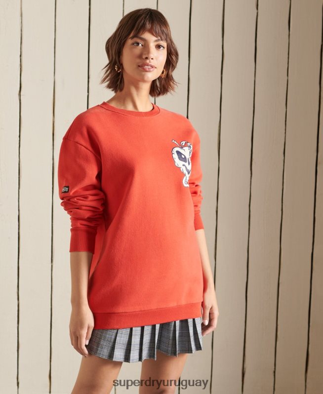 uy Superdry mujer sudadera oversize con cuello redondo y líneas cruzadas rojo DT2N8Z5928 ropa