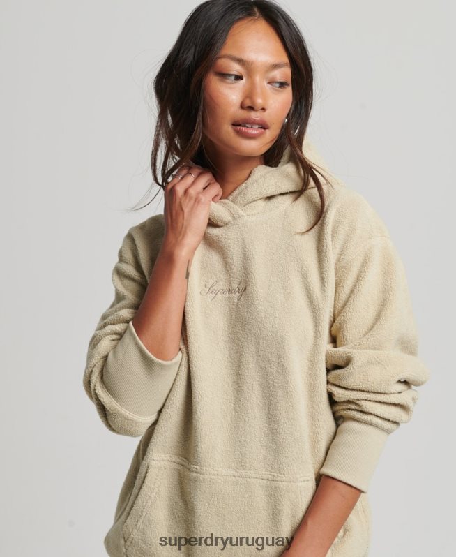 uy Superdry mujer sudadera oversize de polar con gráfico beige DT2N8Z5872 ropa