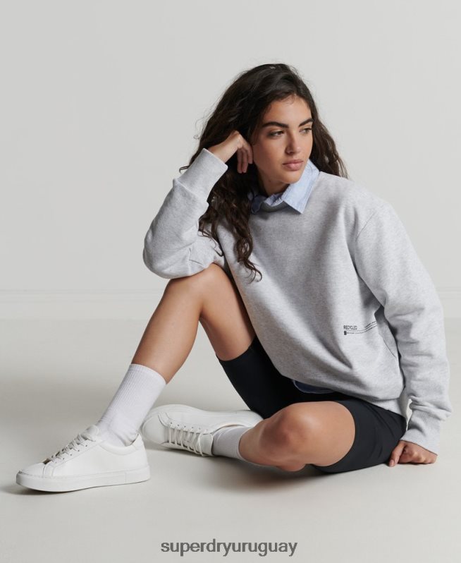 uy Superdry mujer sudadera reciclada micro mid crew gris claro DT2N8Z6062 ropa