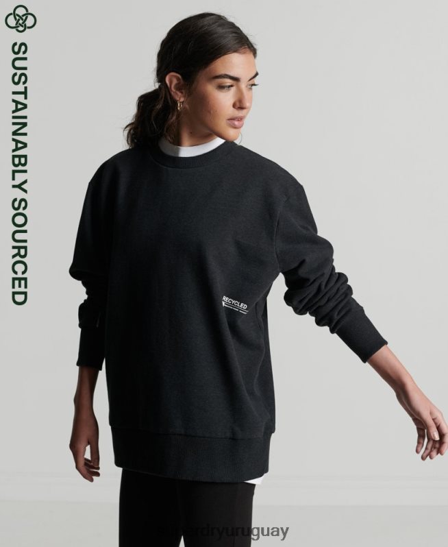 uy Superdry mujer sudadera reciclada micro mid crew negro DT2N8Z5972 ropa