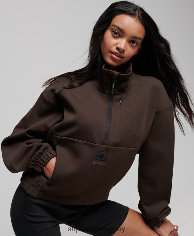 uy Superdry mujer sudadera técnica con media cremallera marrón DT2N8Z3364 ropa