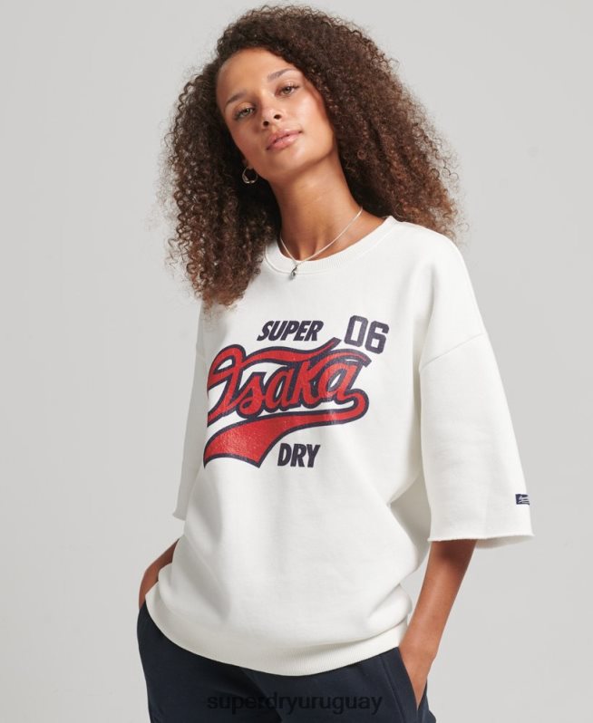 uy Superdry mujer sudadera universitaria de manga corta crema DT2N8Z3477 ropa