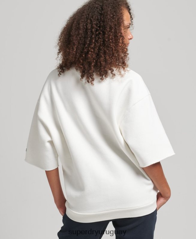uy Superdry mujer sudadera universitaria de manga corta crema DT2N8Z3477 ropa