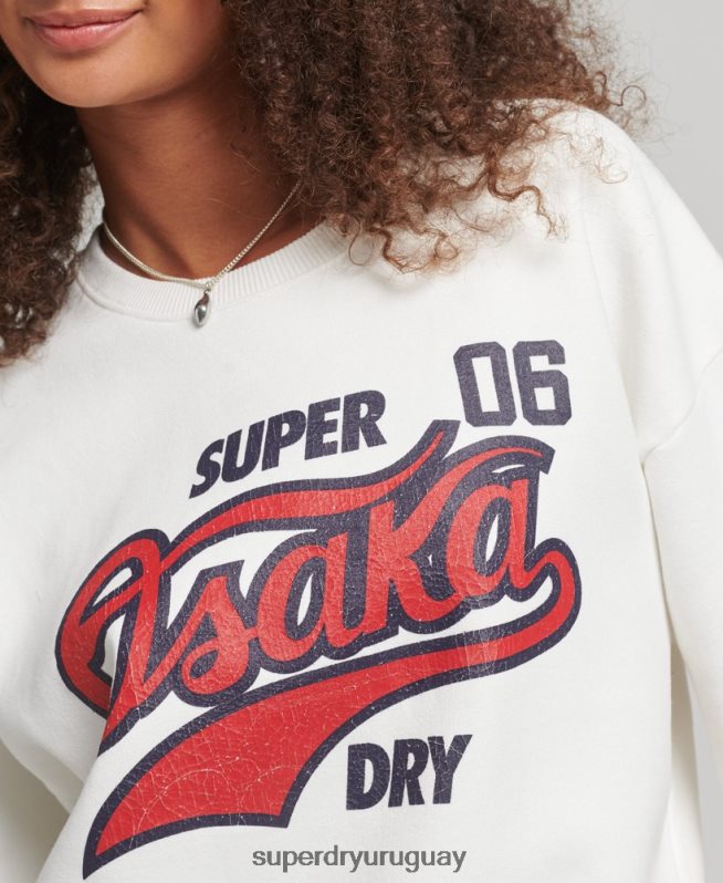 uy Superdry mujer sudadera universitaria de manga corta crema DT2N8Z3477 ropa