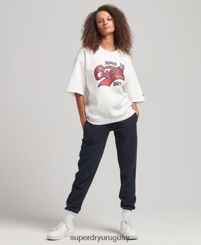 uy Superdry mujer sudadera universitaria de manga corta crema DT2N8Z3477 ropa
