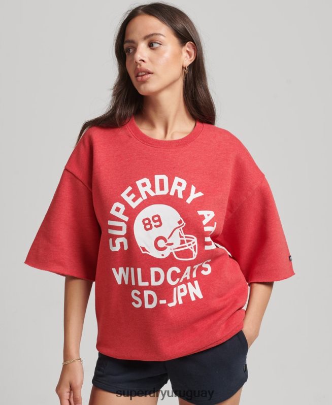 uy Superdry mujer sudadera universitaria de manga corta rojo DT2N8Z6053 ropa