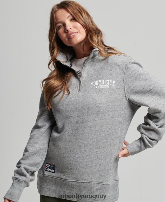 uy Superdry mujer sudadera universitaria extragrande con media cremallera gris claro DT2N8Z6041 ropa