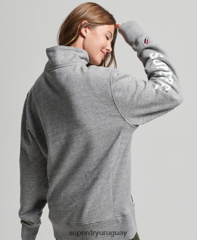 uy Superdry mujer sudadera universitaria extragrande con media cremallera gris claro DT2N8Z6041 ropa