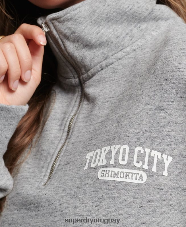 uy Superdry mujer sudadera universitaria extragrande con media cremallera gris claro DT2N8Z6041 ropa