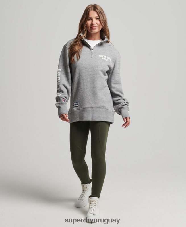uy Superdry mujer sudadera universitaria extragrande con media cremallera gris claro DT2N8Z6041 ropa