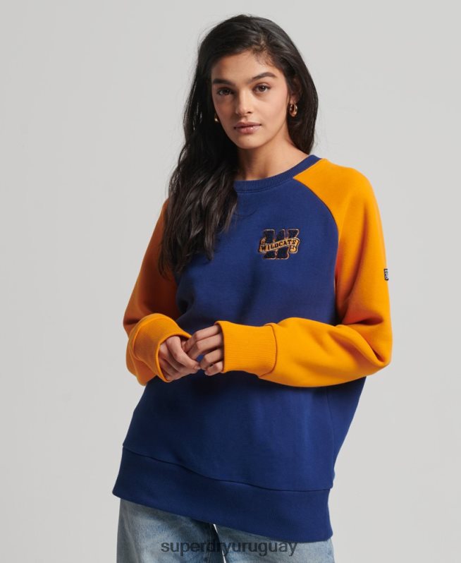 uy Superdry mujer sudadera vintage colegial con cuello redondo y raglán Armada DT2N8Z5760 ropa